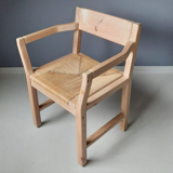 Set of 4 pine chairs with Tage Poulsen paper rope seat for Gramrode 1970