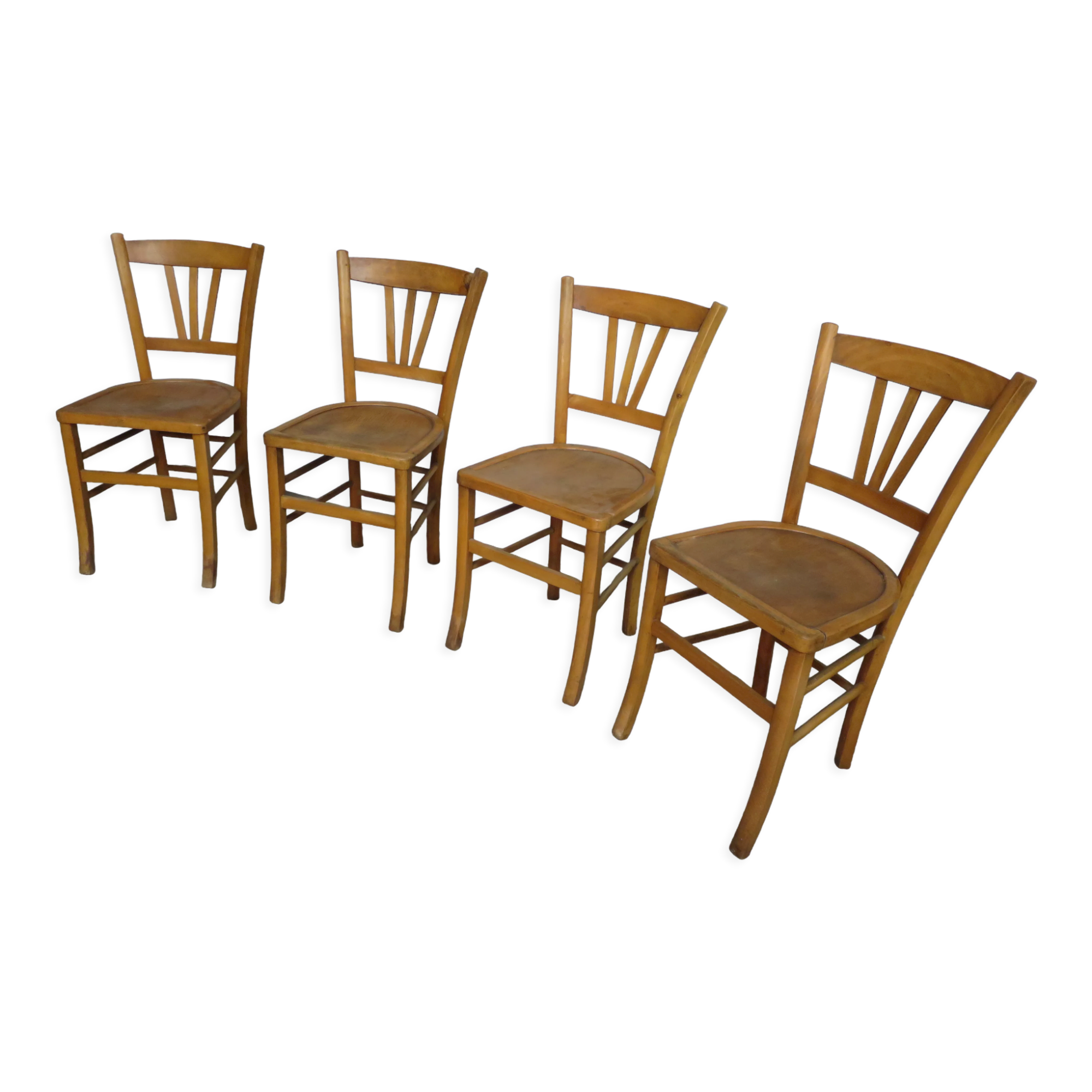 lot de 4 chaises bistrots bois clair années 60