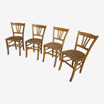 lot de 4 chaises bistrots bois clair années 60