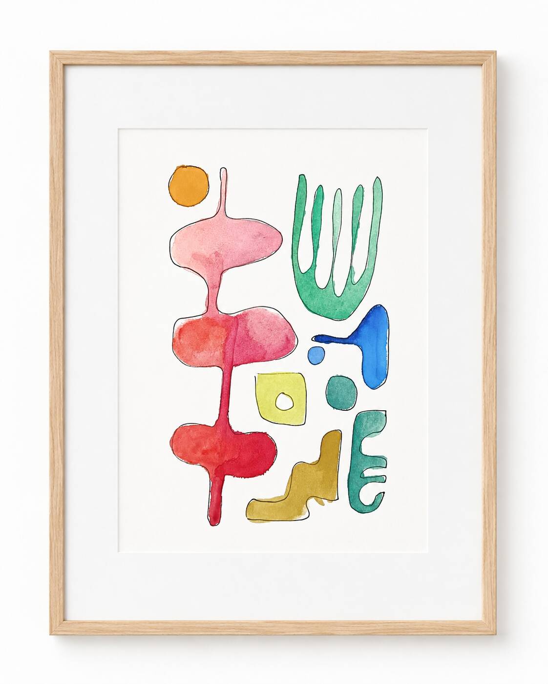 Original abstract painting – coloured organic shapes – 24 x 34 cm