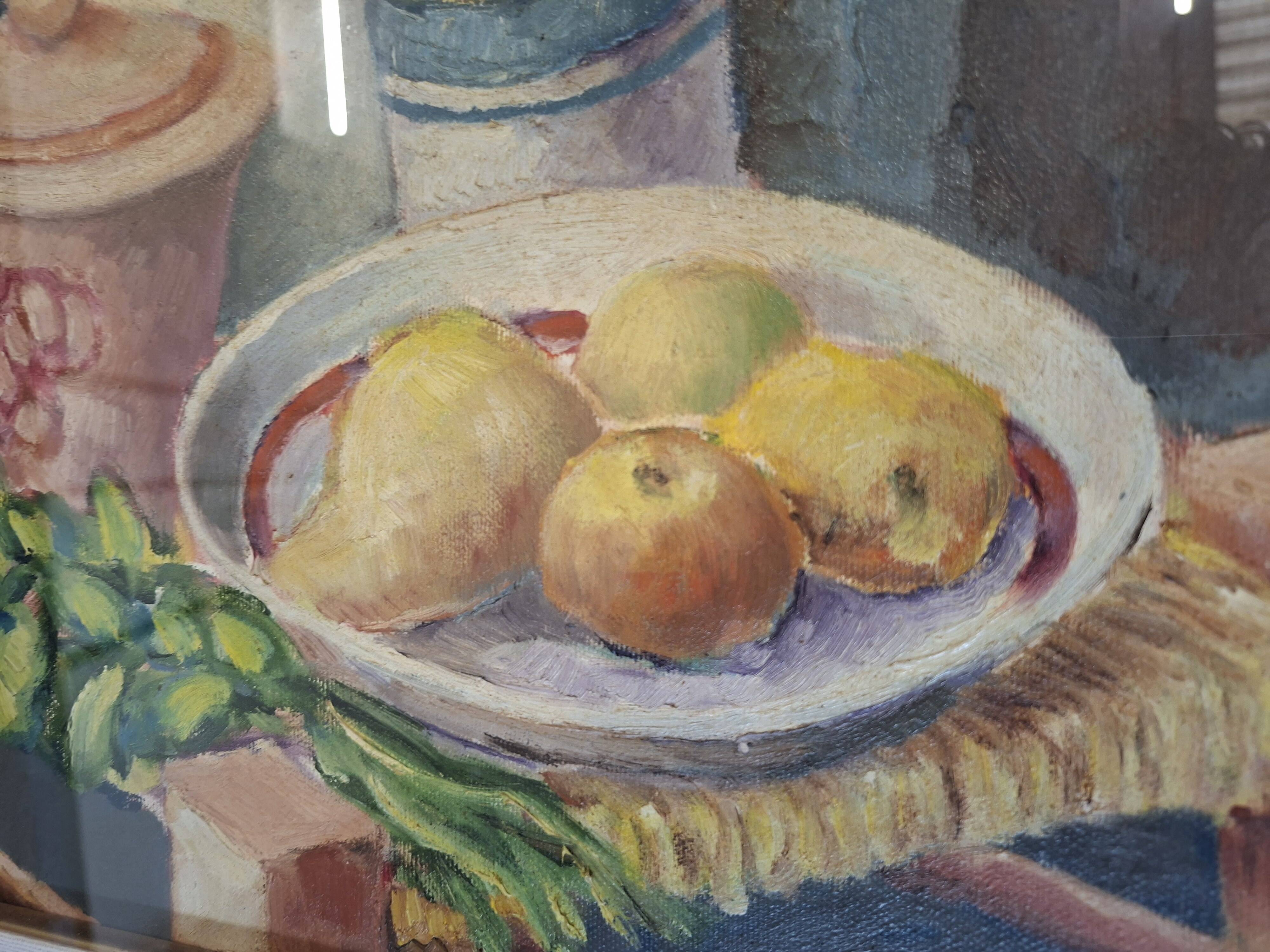 Nature Morte Élégante sur Chaise – Peinture à l'Huile avec Cadre Doré 59x69