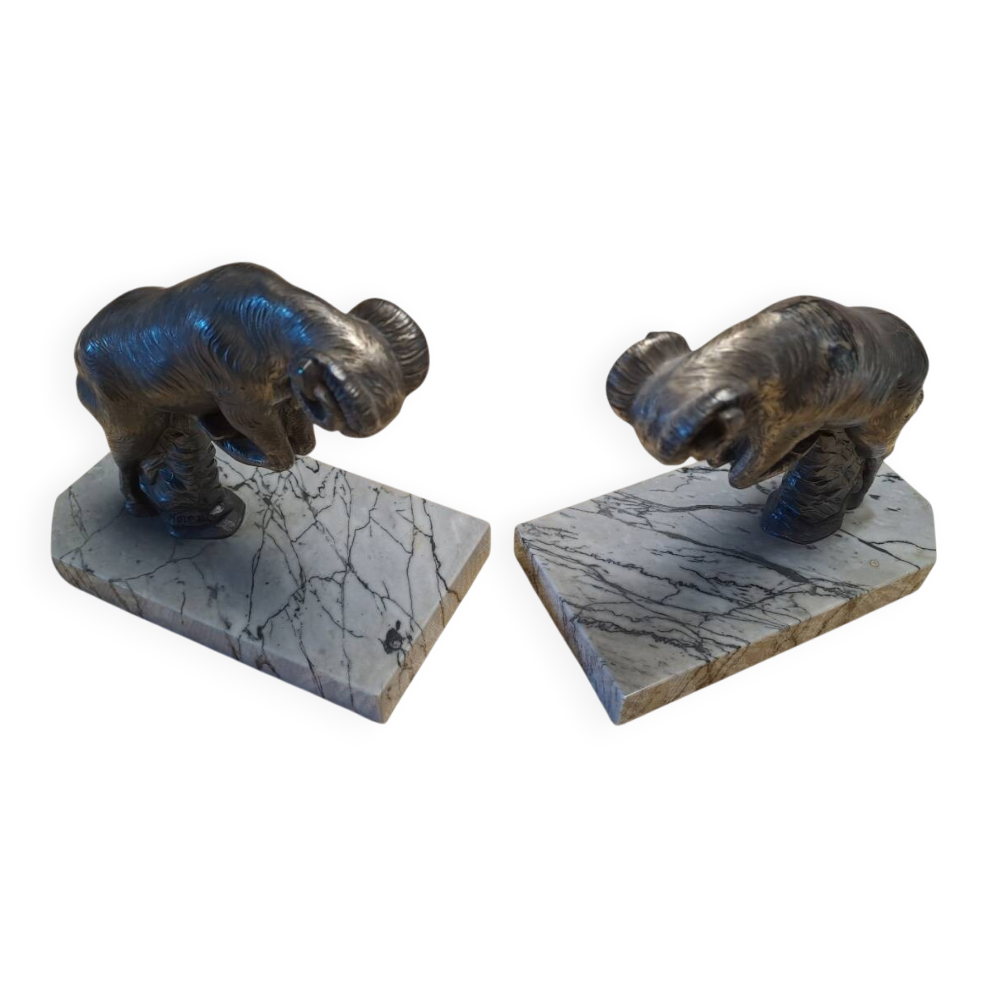 Set of 2 bronze silvered bookends signed Hippolyte Moreau