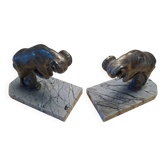 Set of 2 bronze silvered bookends signed Hippolyte Moreau