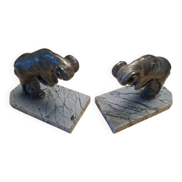 Set of 2 bronze silvered bookends signed Hippolyte Moreau