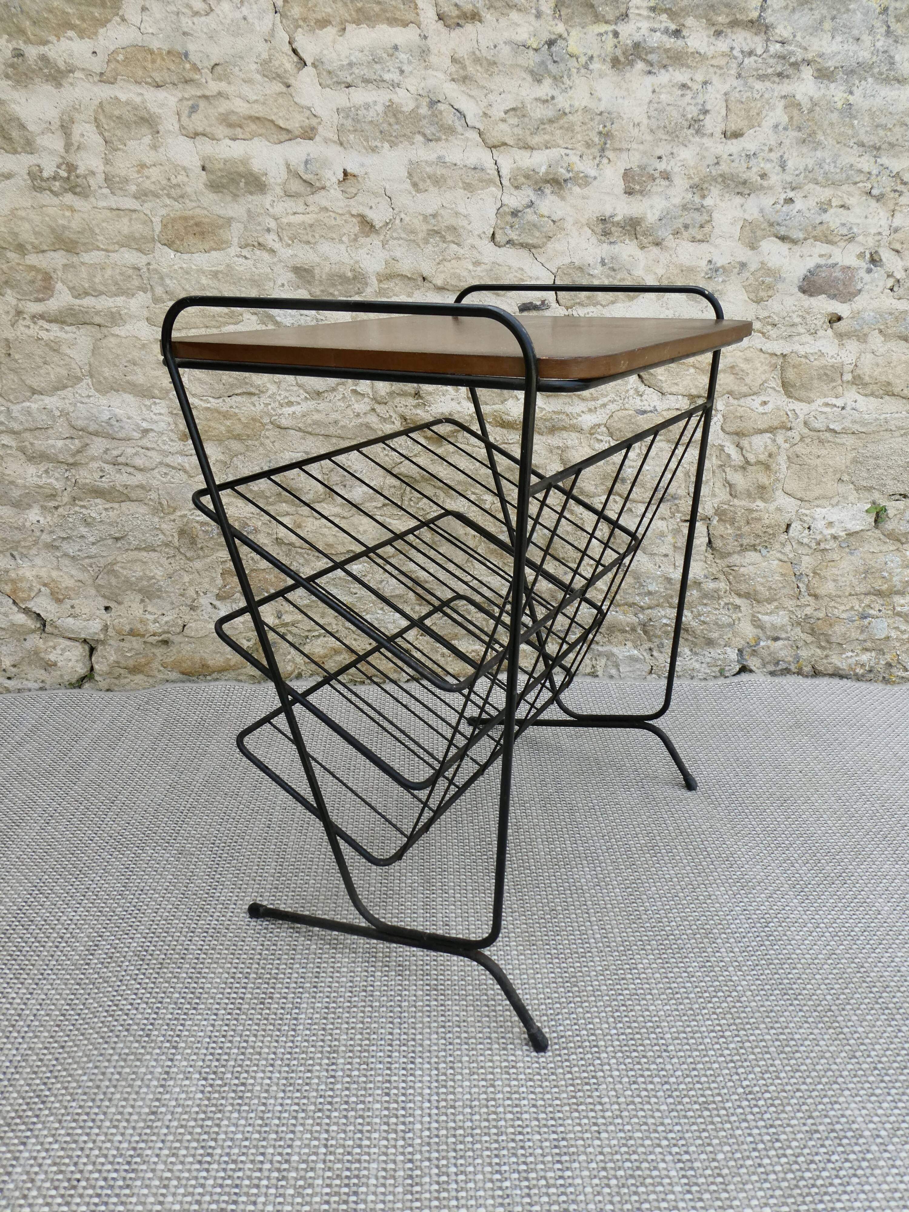 Pedestal table with metal magazine door, 60s-70s