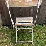 Vintage White Metal & Wood Folding Garden Chair