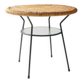Table basse avec plateau rond en rotin, années 1950