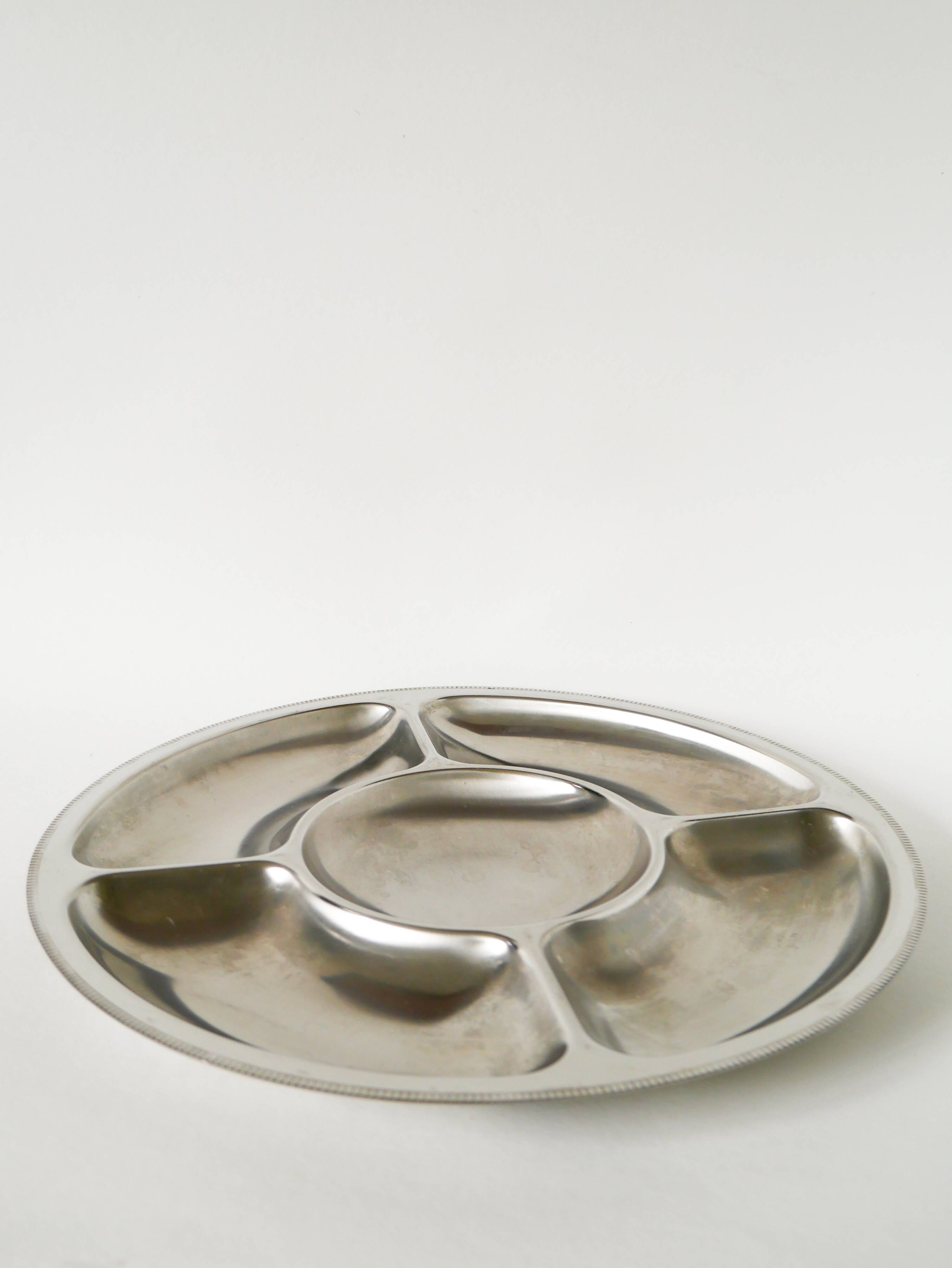 Large round compartmentalized dish in chrome-plated steel, Couzon, Design, 1970 - 35