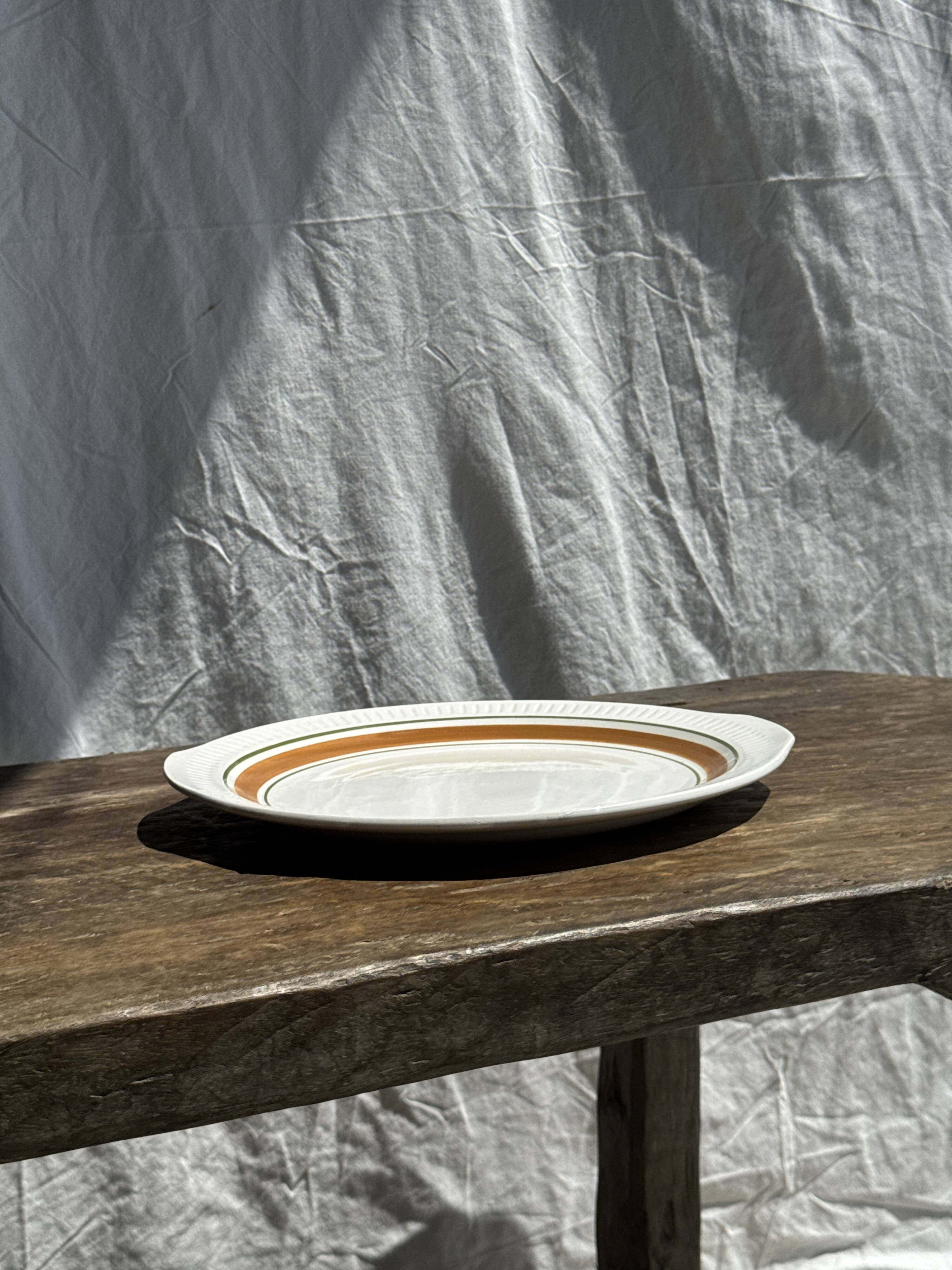 Vintage cake dish with orange and green trim D30
