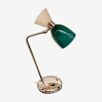 Chrome metal diabolo lamp and green globe
