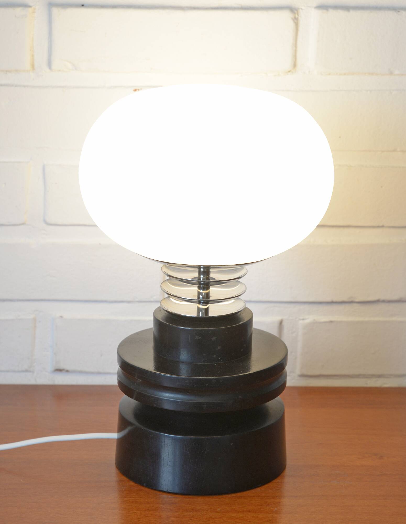 Vintage mid century modern space age Japandi wooden table lamp redesign