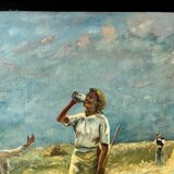 Harvesters, oil on canvas, signed