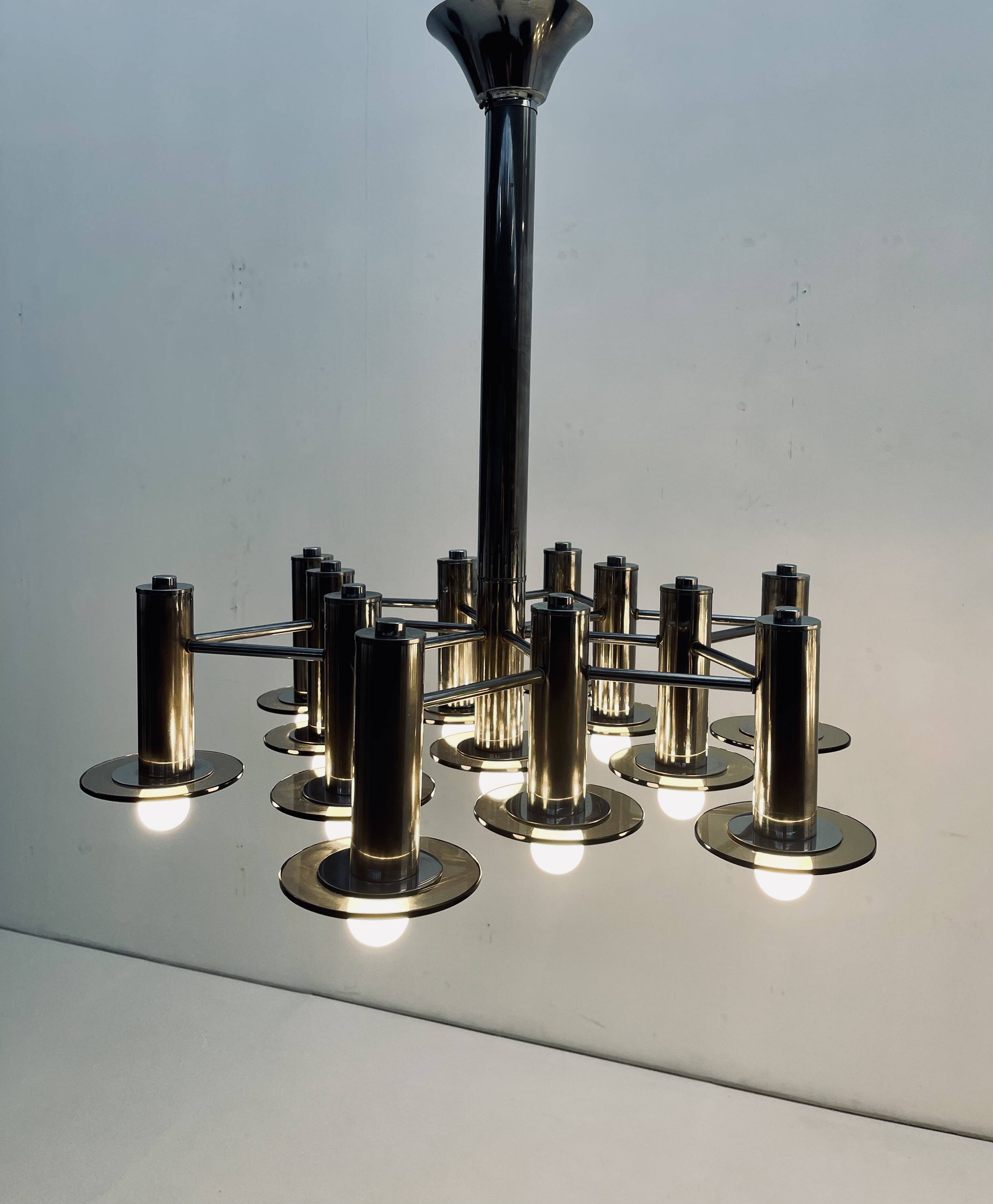 Pair of Large Chromed and Smoked glass chandelier