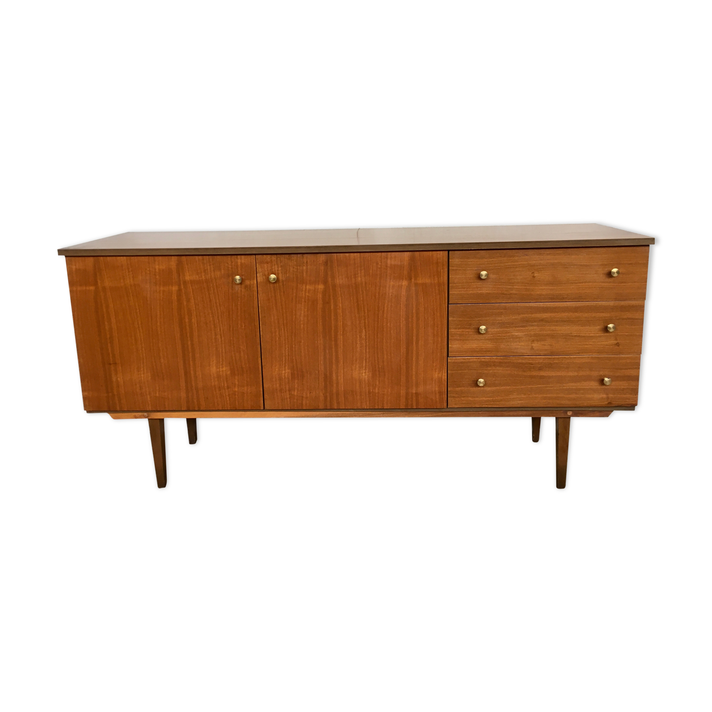 Enfilade bahut meuble tv hifi vintage pieds fuseaux  teck - 50/60 - look scandinave