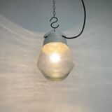 Industrial White Porcelain Pendant Light with Frosted Clear Glass, 1970s