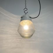 Industrial White Porcelain Pendant Light with Frosted Clear Glass, 1970s