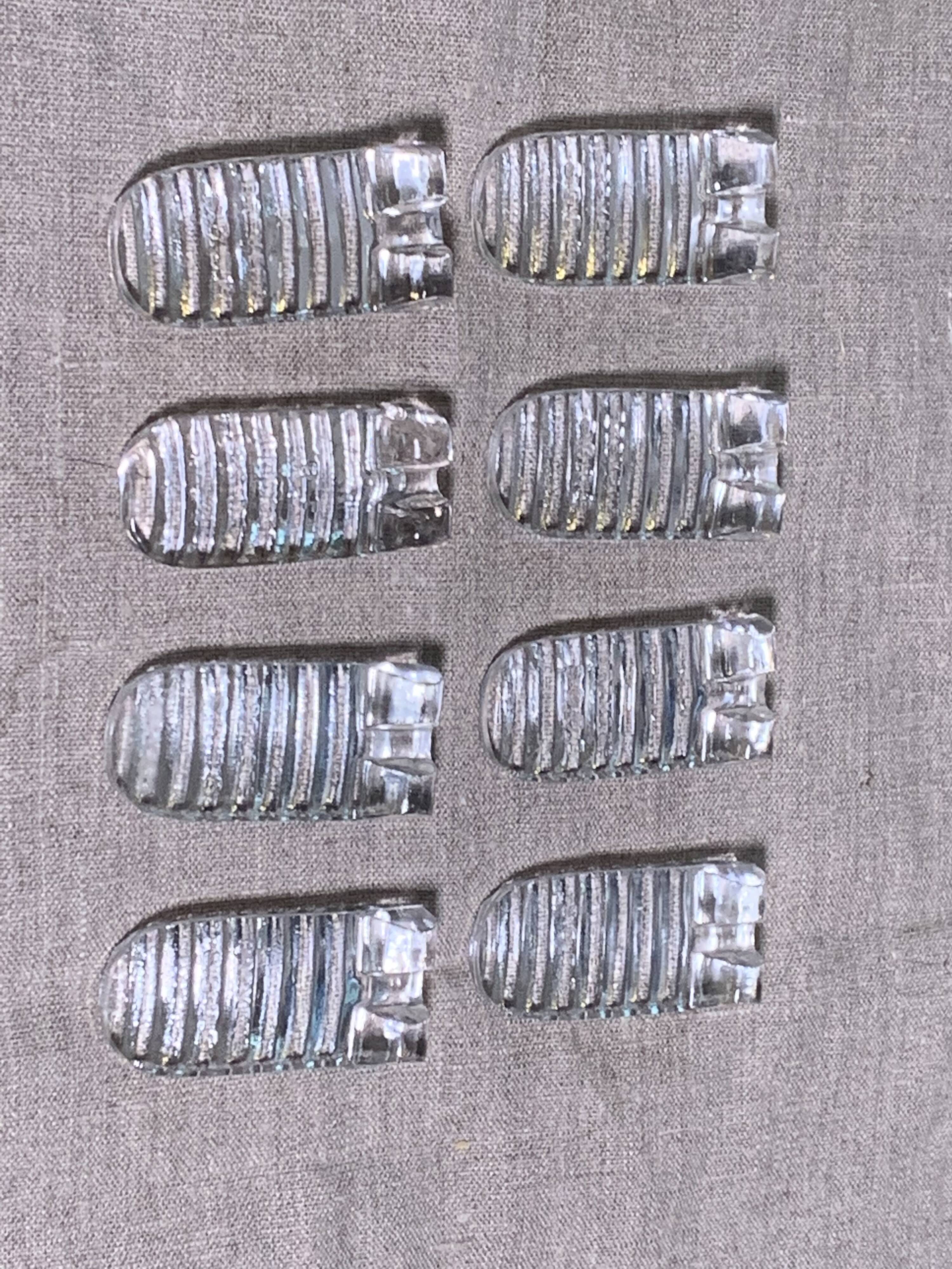 8 knife holders in transparent molded glass, patented SGDG vintage 1960