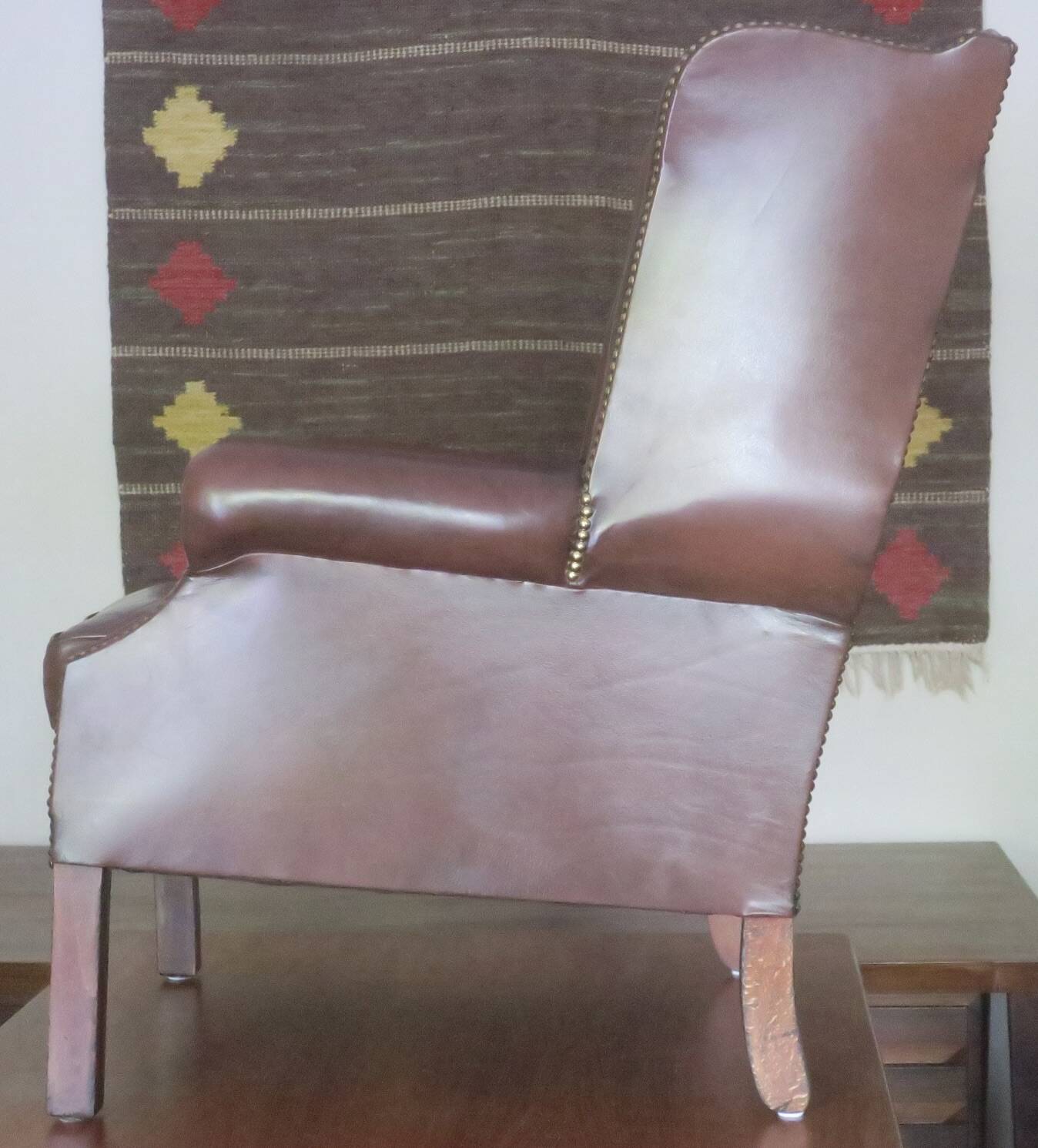 Vintage wingback lounge chair in brown leather, 1970s