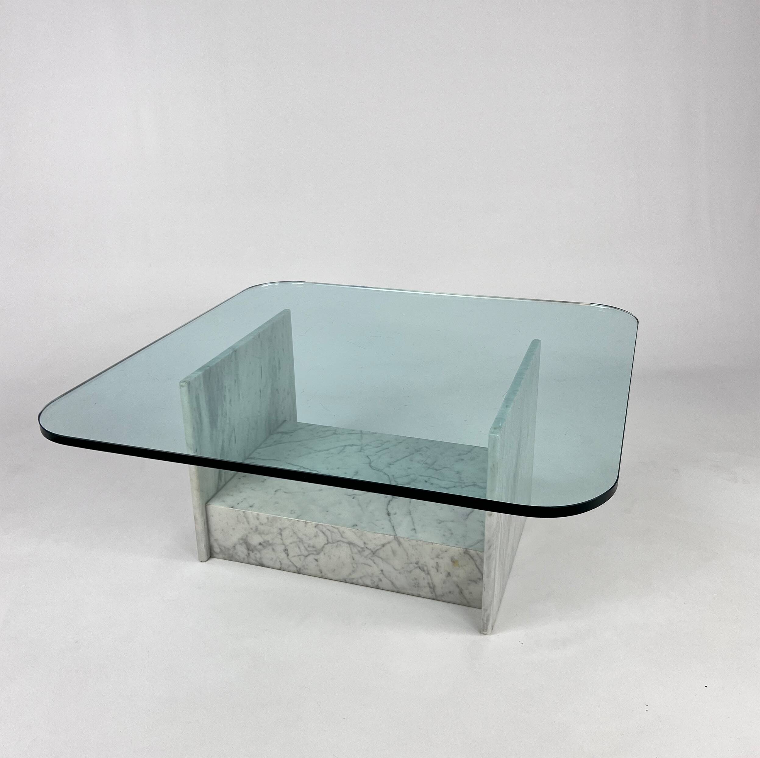 Vintage italian marble and glass coffee table, 1970s