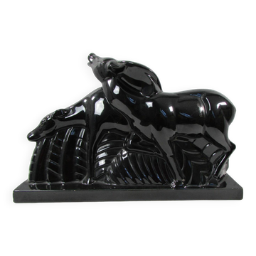 Pair of antelopes, lemanceau, black ceramic