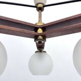 Vintage three satin glasses chandelier. Italy 1950s