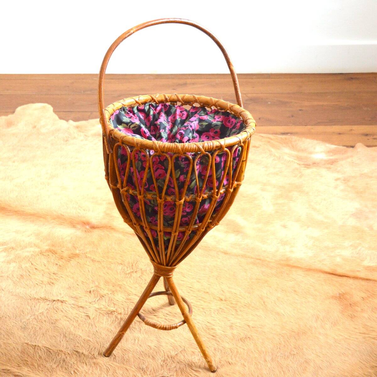 Vintage rattan basket/plant stand/work basket