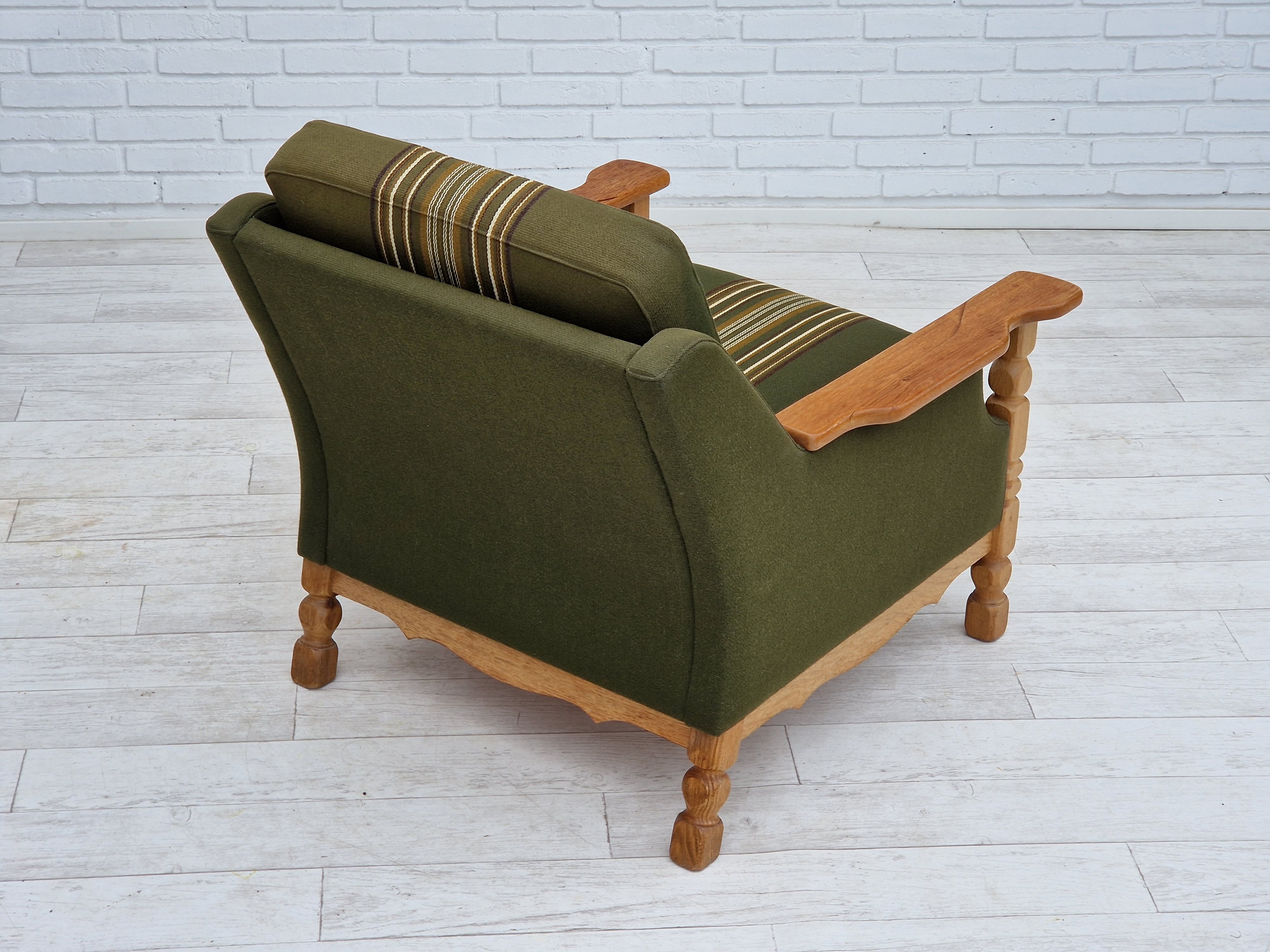 1970s, Danish design, lounge chair in green furniture wool, oak wood