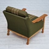 1970s, Danish design, lounge chair in green furniture wool, oak wood