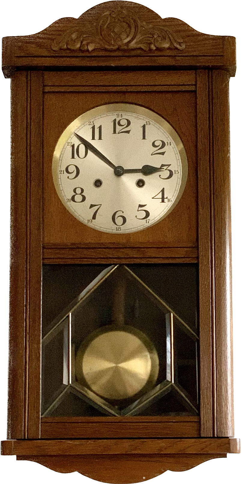 Antique art deco original f.m.s. Mauthe oak wall clock, Germany 1930s