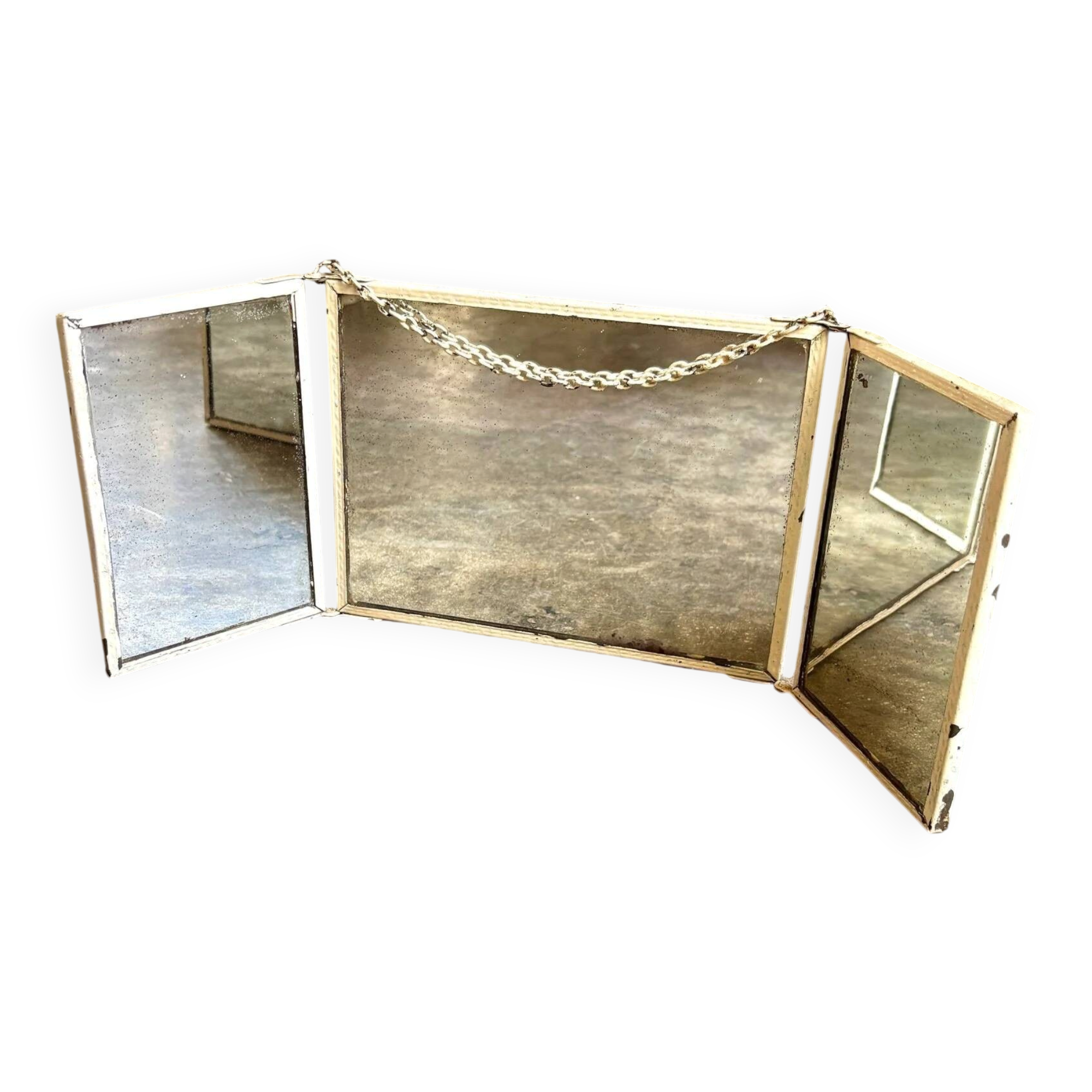 Miroir triptyque en métal beige