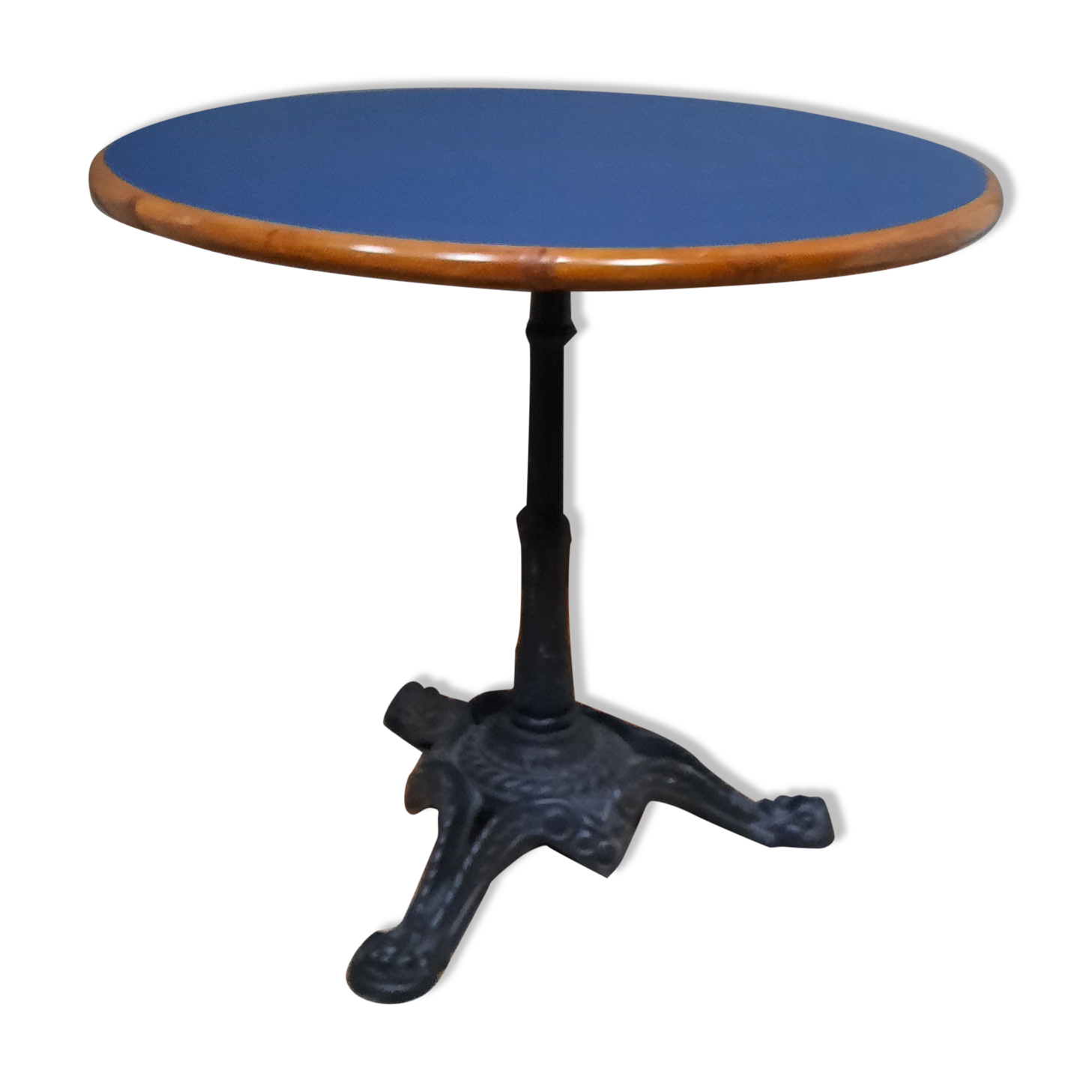 Bistro table round wooden top covered with plastiqye