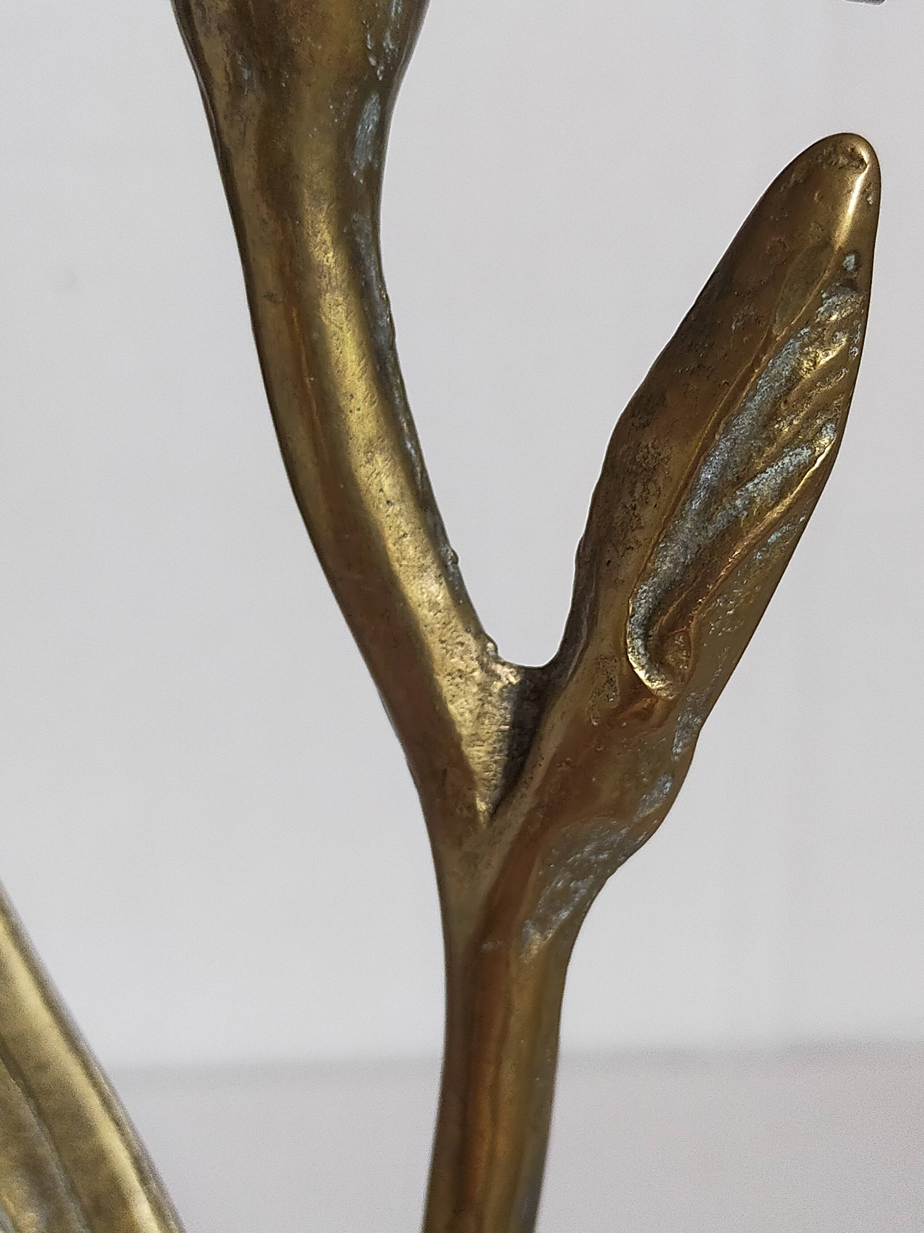 Old iris flower candle holder in solid brass