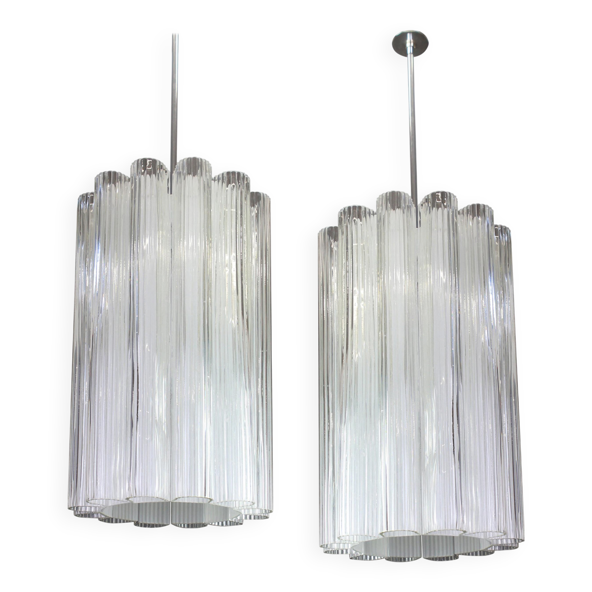 cylindrical pendant lights with crystal glass by Doria, Germany, 1960s.