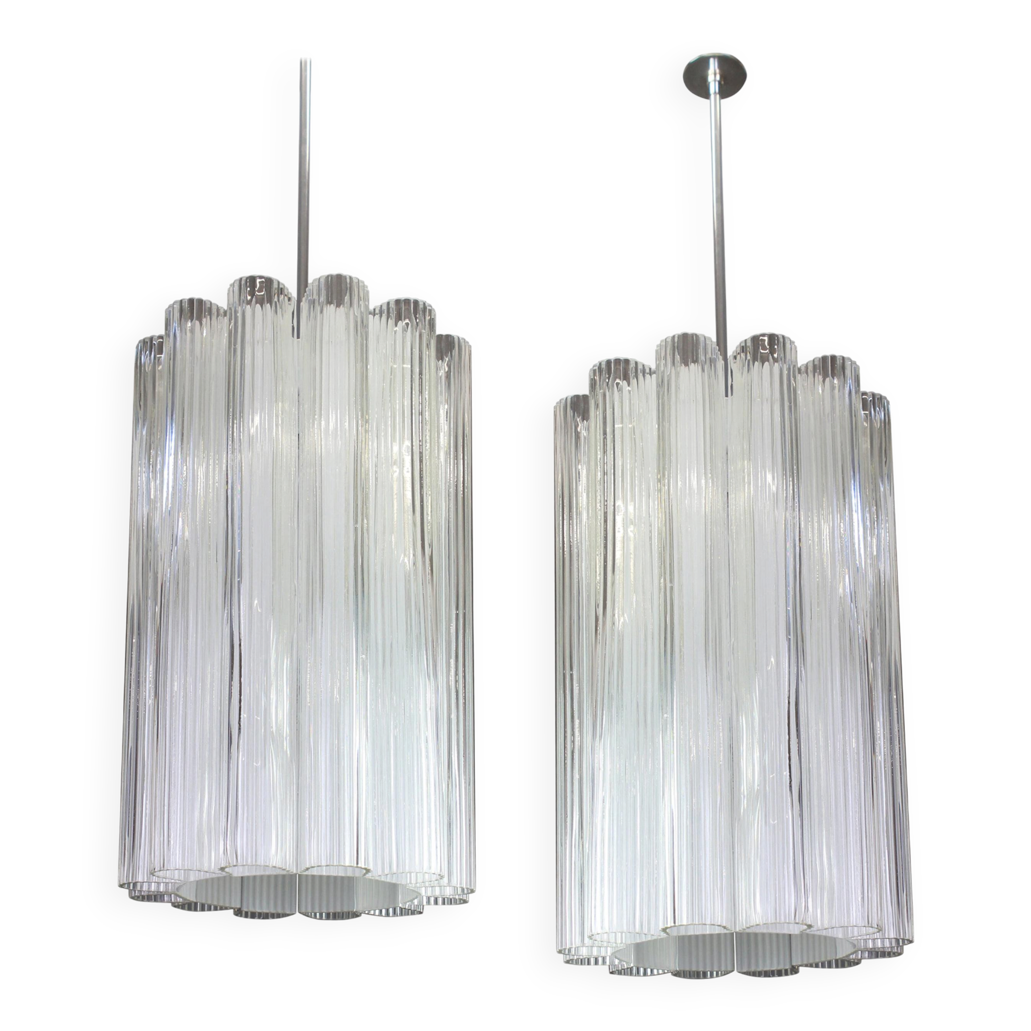 cylindrical pendant lights with crystal glass by Doria, Germany, 1960s.