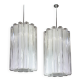 cylindrical pendant lights with crystal glass by Doria, Germany, 1960s.