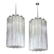 cylindrical pendant lights with crystal glass by Doria, Germany, 1960s.