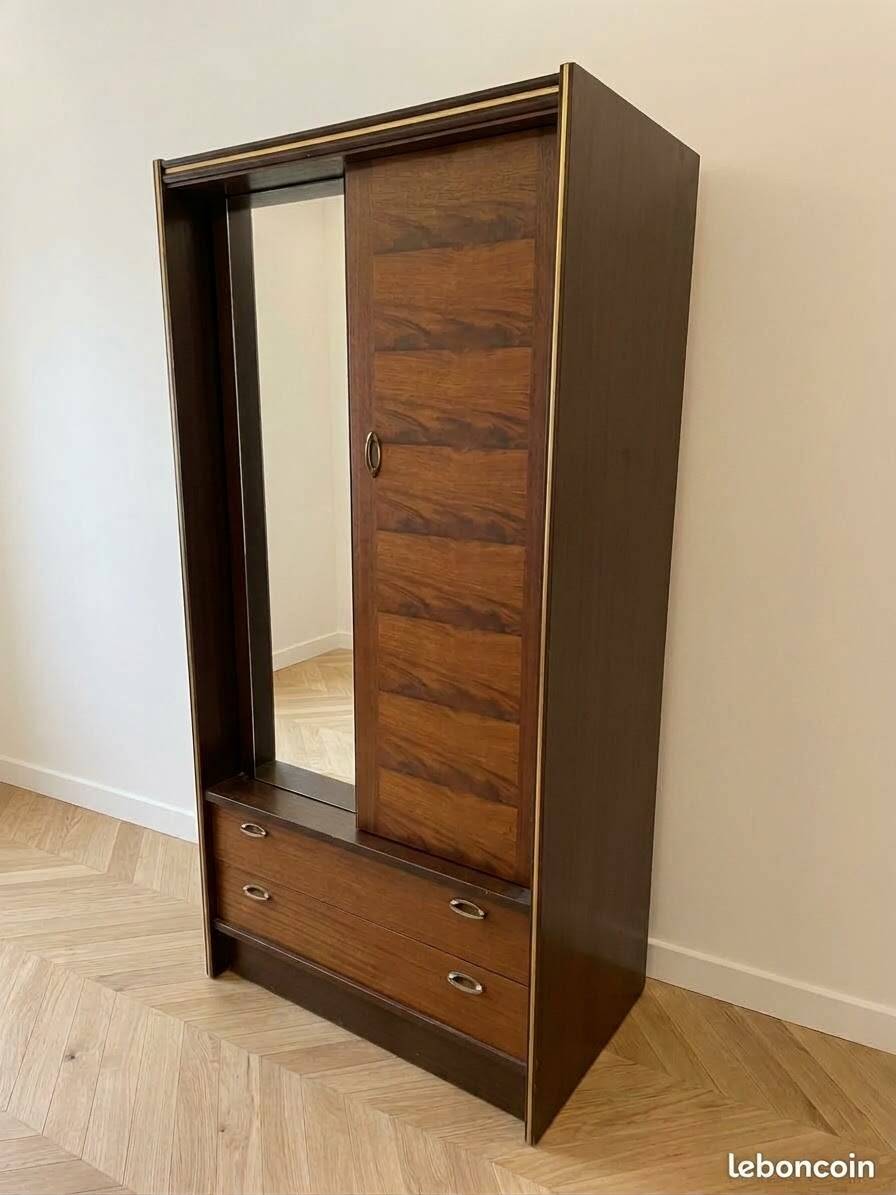 1970s wooden wardrobe with mirror