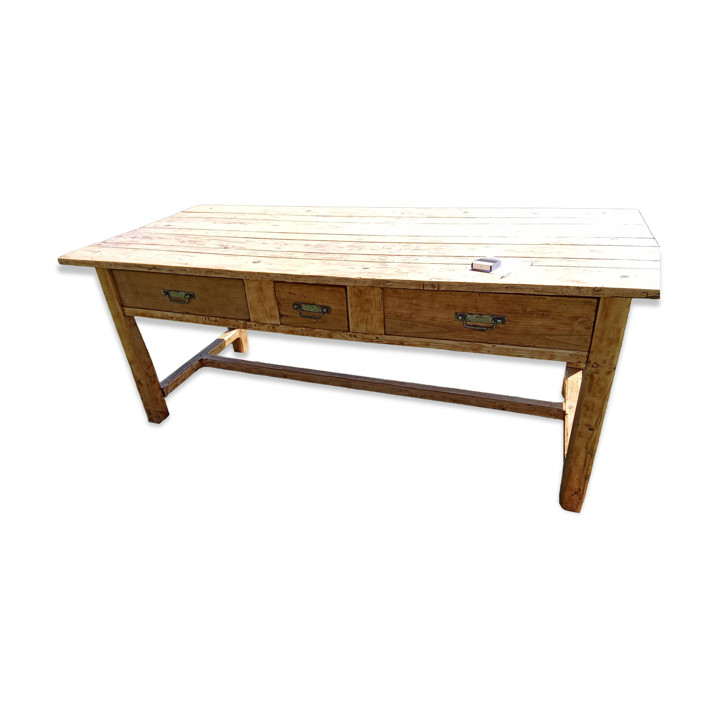 VERY OLD AUVERGNE FARM TABLE IN SOLID WOOD / 3 LARGE DRAWERS