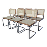 Set of 6 Cesca Chairs Marcel Breuer Design / Light Walnut Cane Chrome Dinin