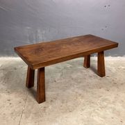 Table d'appoint brutaliste en chêne des années 70, table basse, banc