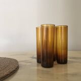 Set of 4 smoked brown amber orangeade glasses, France 1970