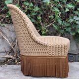 Fauteuil crapaud vintage en velours chocolat