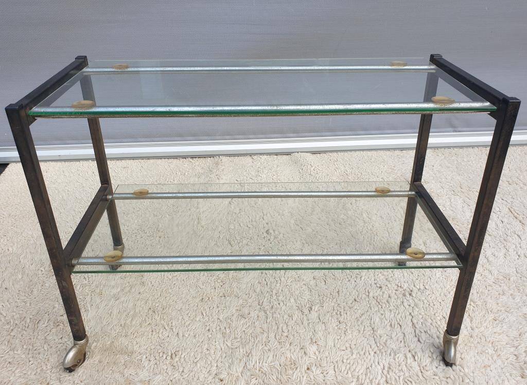 Vintage 1960s metal and glass rolling table