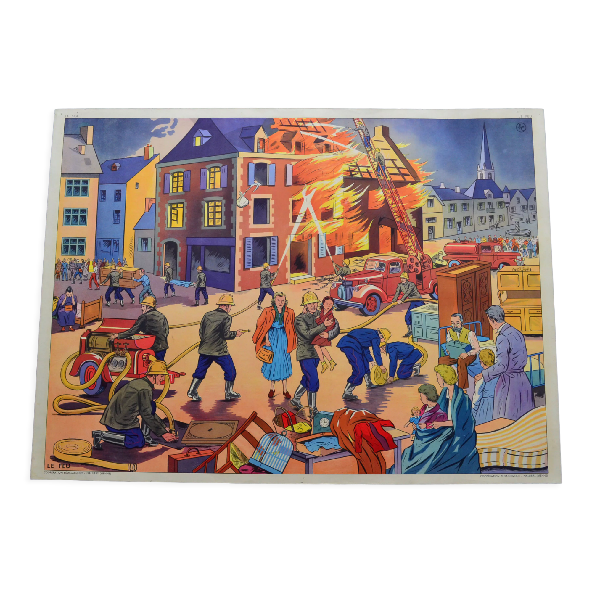 Rossignol educational school poster front and back "the fire" and "the toy store"