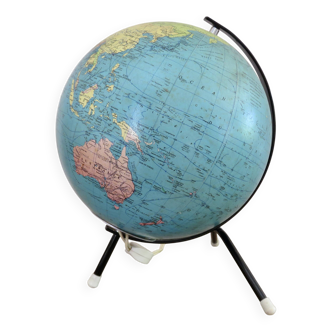 Globe terrestre lumineux, mappemonde tripode Taride, année 1967
