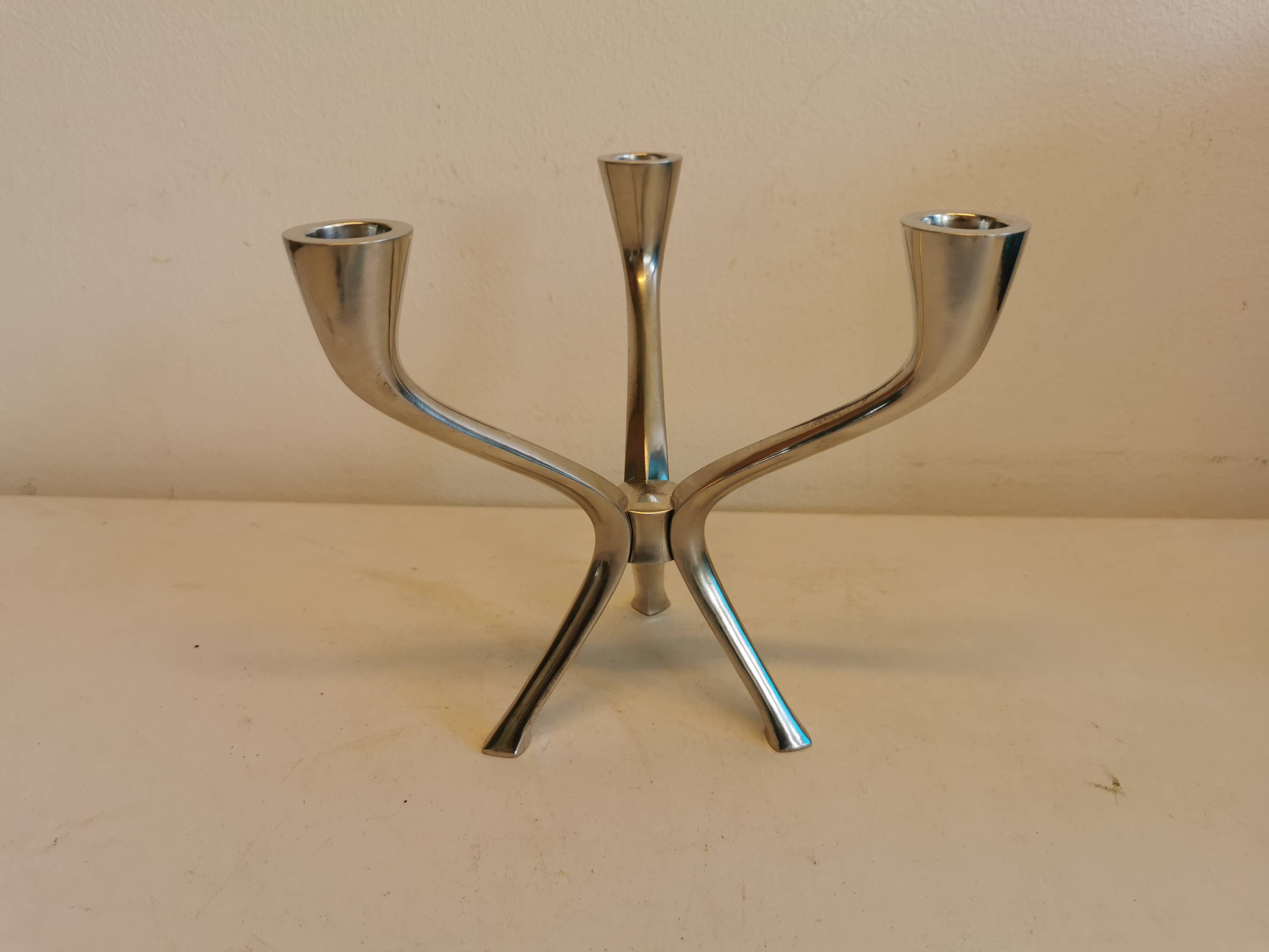 Candle holder with 3 arms, designed by Just Andersen/Denmark in the 1950s.