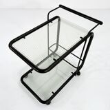 Black postmodern metal and glass serving trolley, 1980