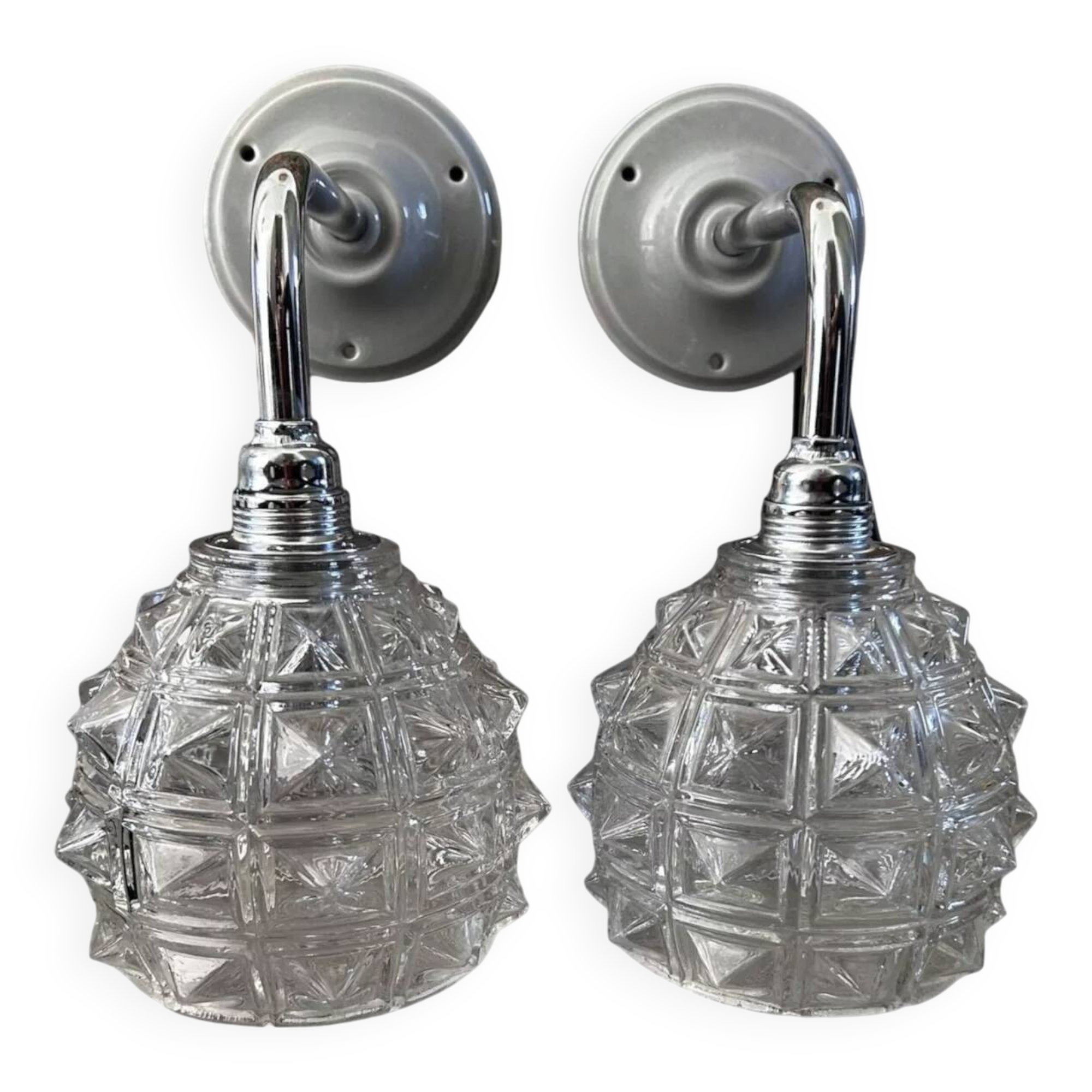 Pair of chrome wall lights