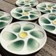 6 oyster plates Salins green earthenware cream