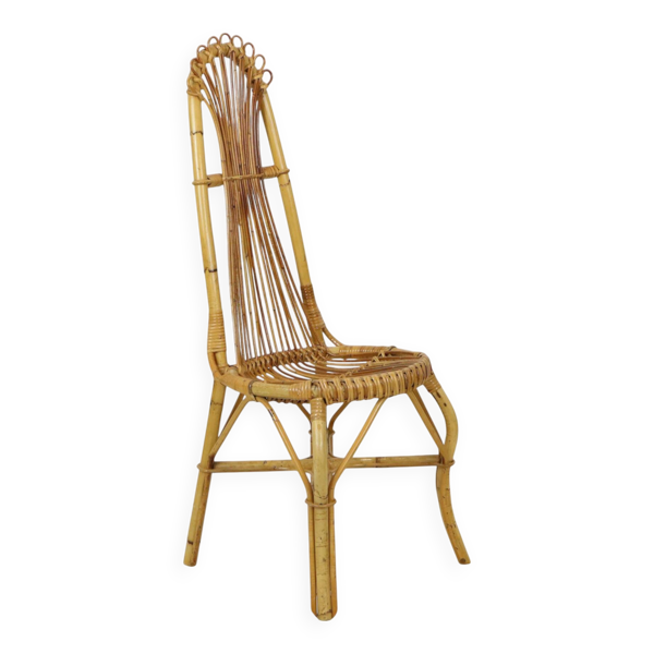 Chaise en bambou rattan boho des années 60 au design italien